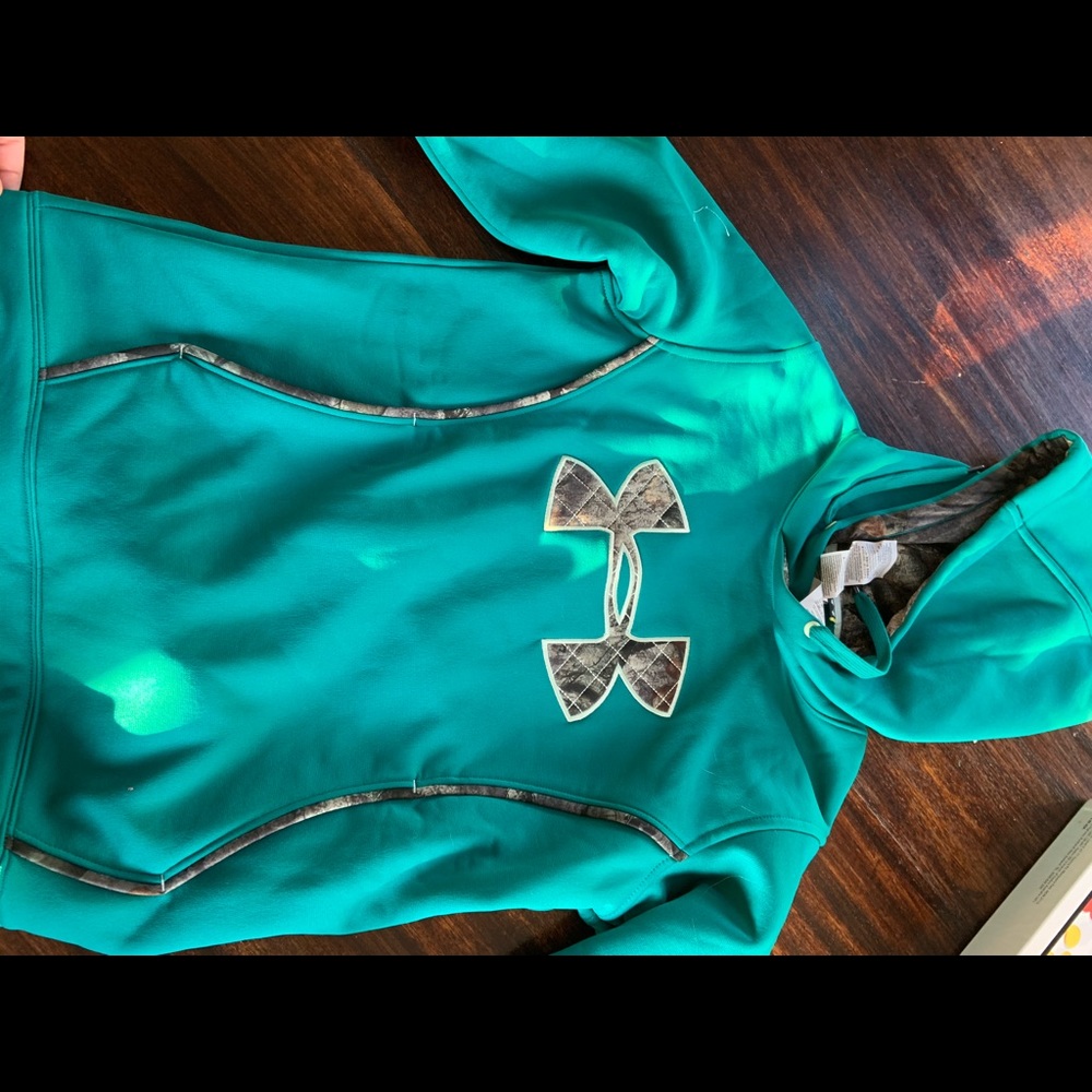 Teal and camo under armour hoodie